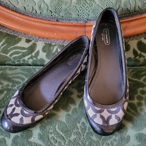 Coach Ballet Flats Signature Logo Jacquard Canvas with Patent Leather Toe Cap